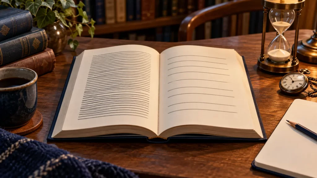 Open novel and clock illustrating fast and slow narrative pacing in literary analysis