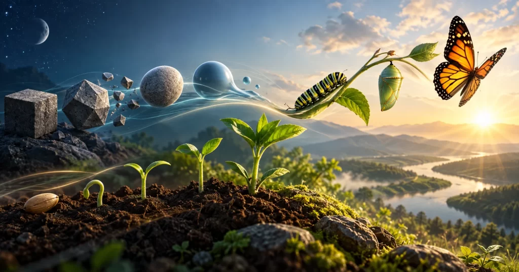 Change illustrated through growth, transformation, and adaptation